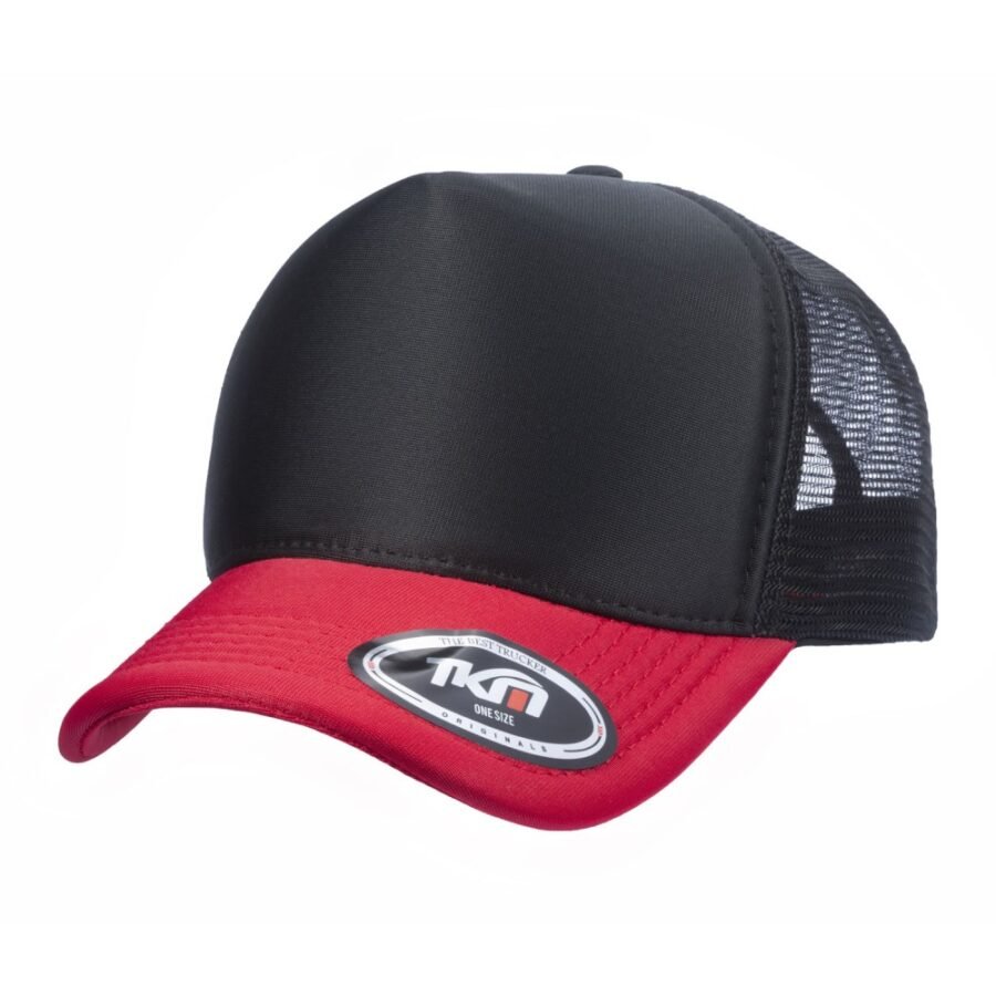 Boné Trucker Poliéster Preto Com Aba Vermelha - Cód 462