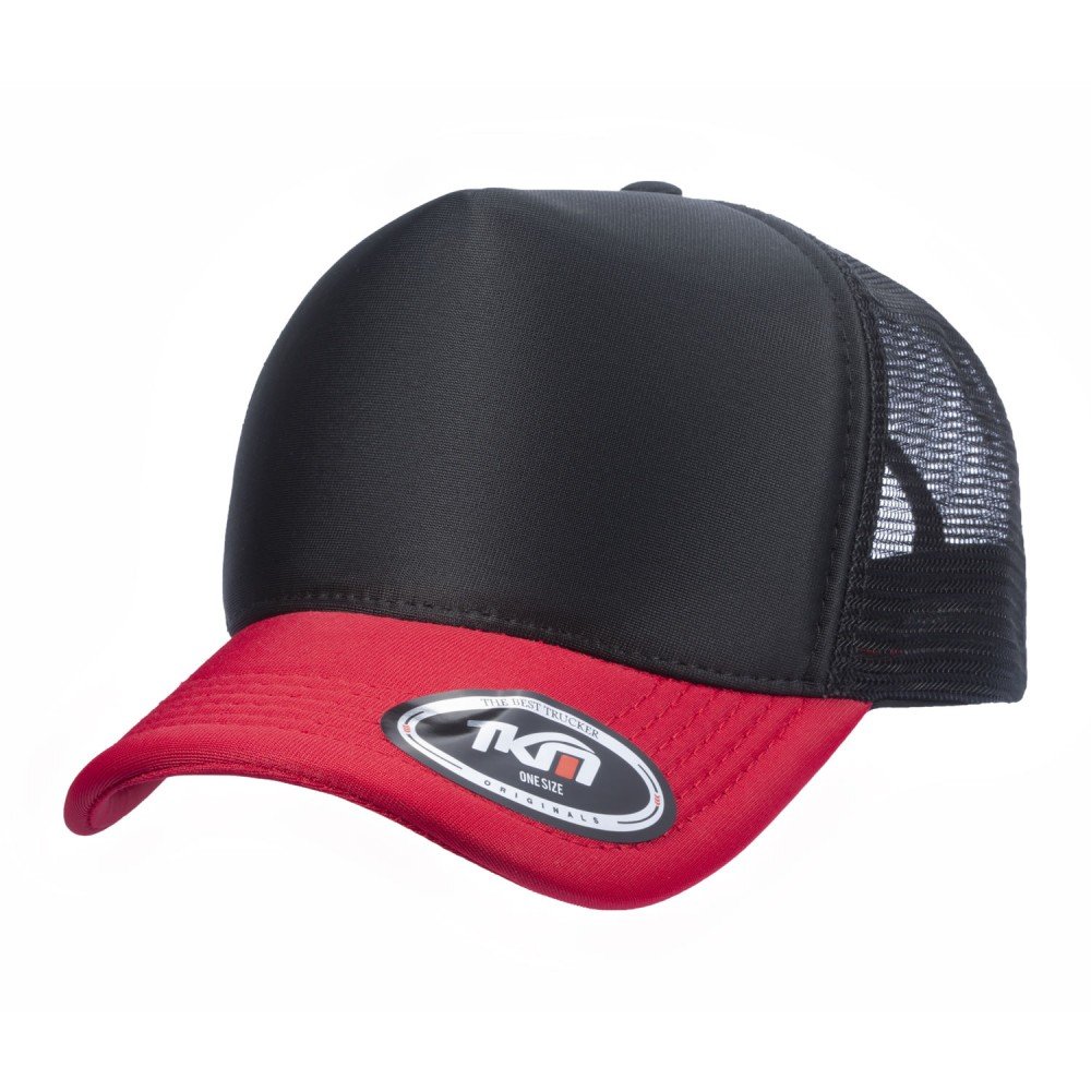 Boné Trucker Poliéster Preto Com Aba Vermelha - Cód 462