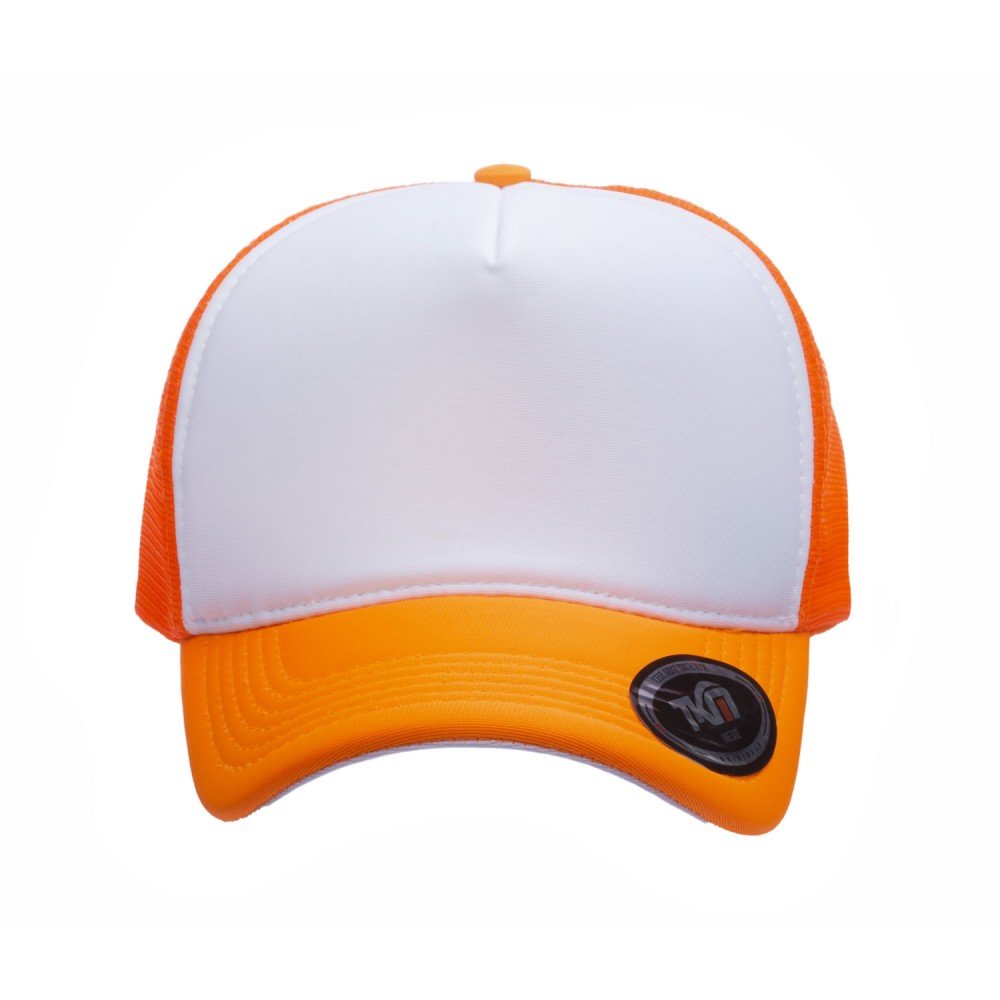 Boné Trucker Poliéster Laranja Fluor Com Frente Branca - Cód 248 - Imagem 2