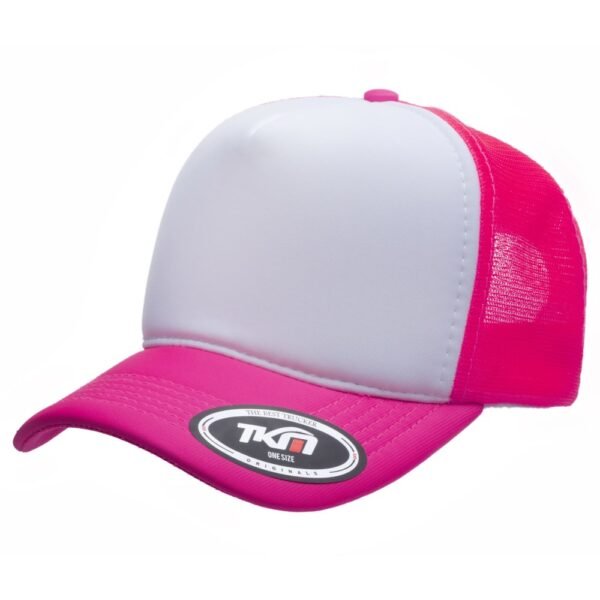 Boné Trucker Poliéster Rosa Fluor Com Frente Branca - Cód 250