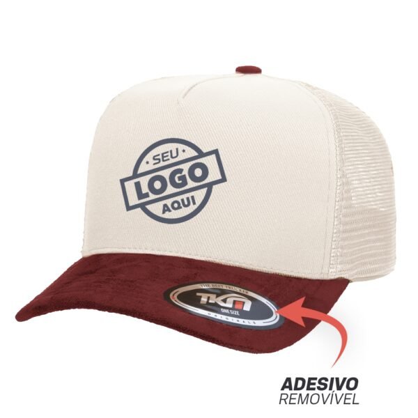Boné Trucker Blend Bege Com Aba Vinho - Cód 1156