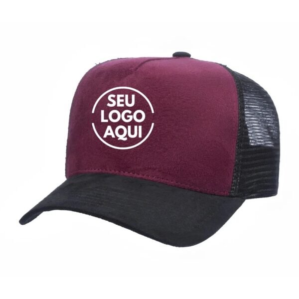 Boné Trucker Camurça Preto Com Frente Vinho - Cód 882
