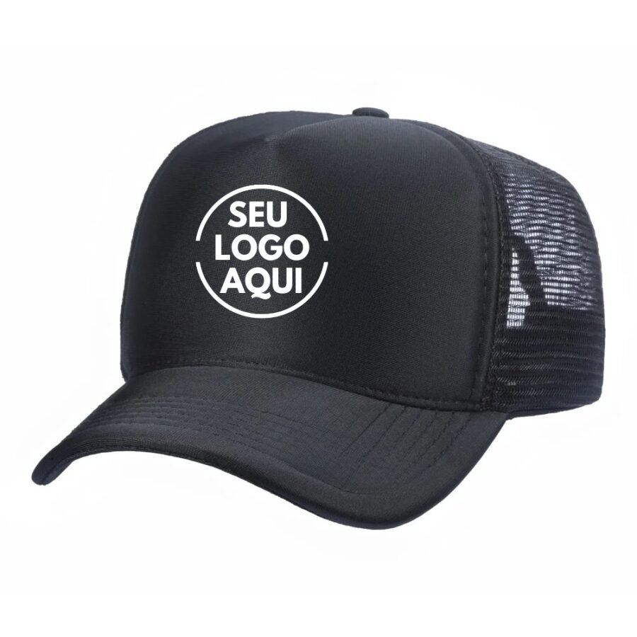 Boné Trucker Poliéster Preto - Cód 195