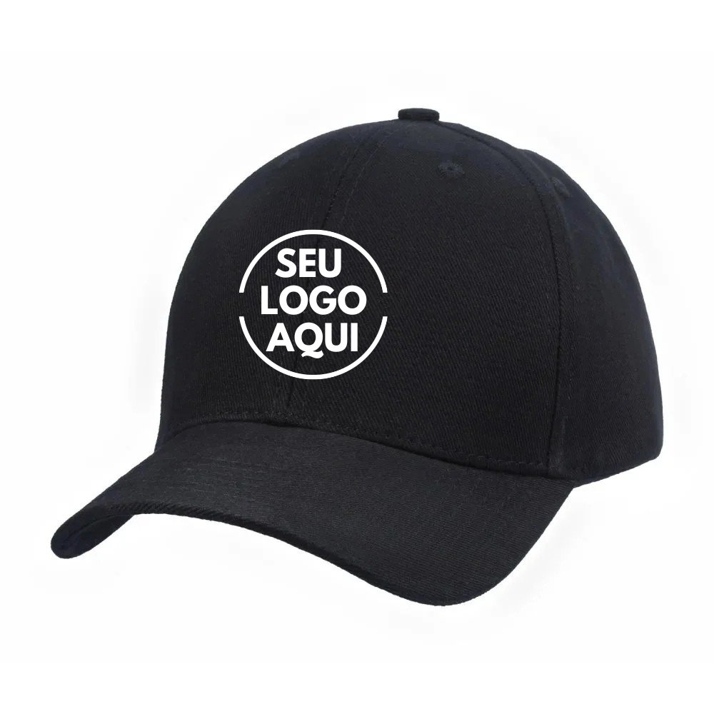 Boné 6 Painéis Sarja Algodão Preto - Cód 373