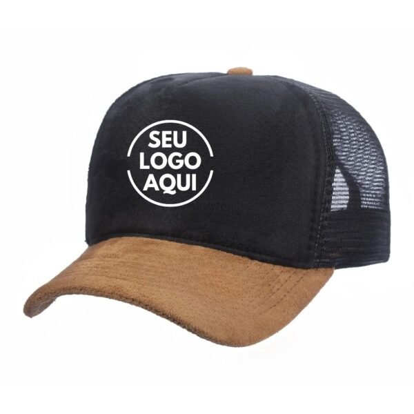 Boné Trucker Camurça Preto Com Aba Caramelo - Cód 348